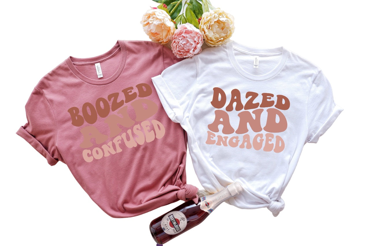 Bachelorette Party Shirts, Dazed and Engaged, Boozed and Confused, Graphic, Retro Graphic Tee, Gifts