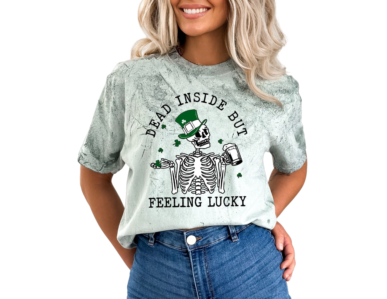 Retro St Patty's Day Tie Dye Vintage Washed Shirt,  Dead Inside But Feeling Lucky, Vintage St