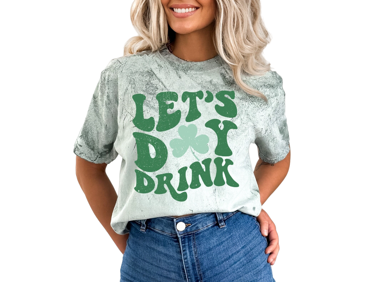 Retro St Patty's Day Tie Dye Vintage Washed Shirt, Lets Day Drink Shirt, Vintage St Patricks Day