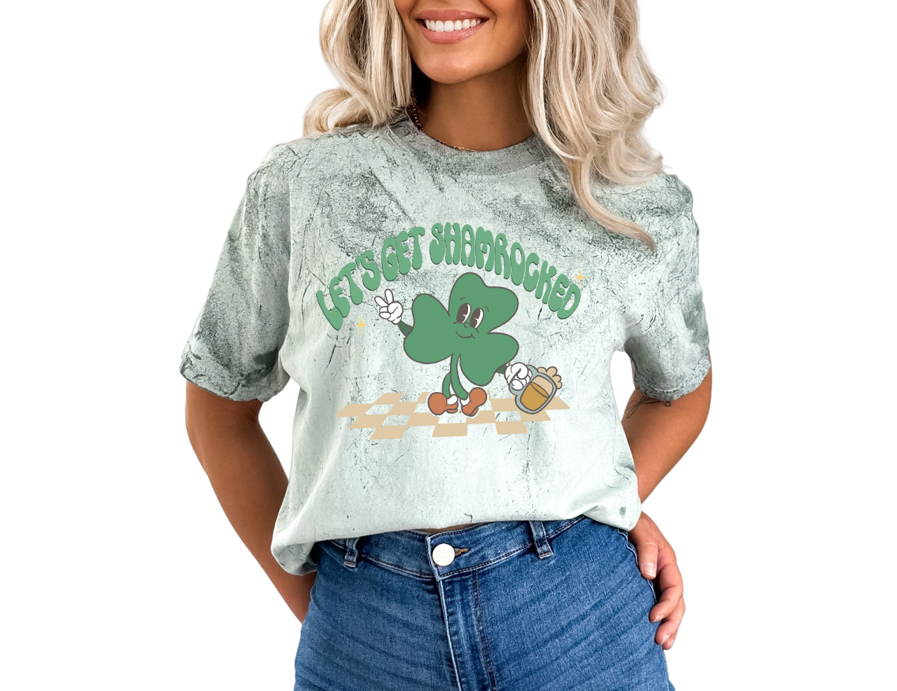 Retro St Patty's Day Tie Dye Vintage Washed Shirt,  Lets Get Shamrocked, Vintage St Patricks Day