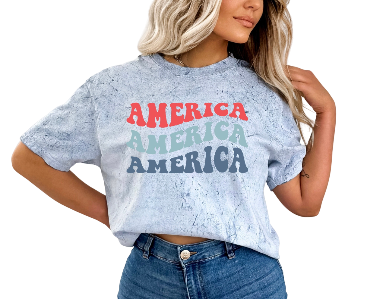 Retro USA Tie Dye Vintage Washed shirt, All American Babe,Retro fourth shirt, Womens 4th of July