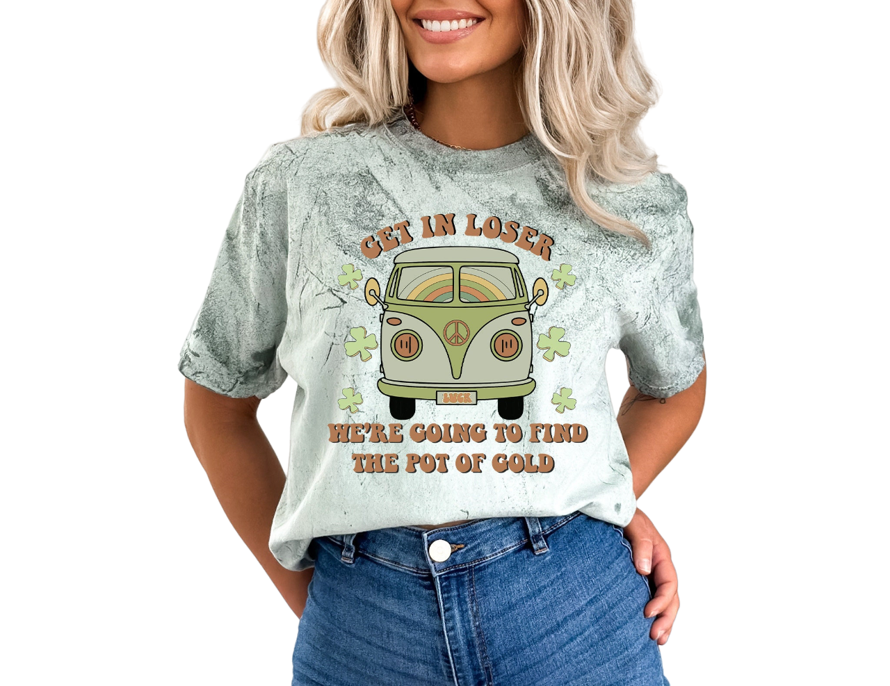 Retro St Patty's Day Tie Dye Vintage Washed Shirt, Get in loser we are going for the pot of gold,