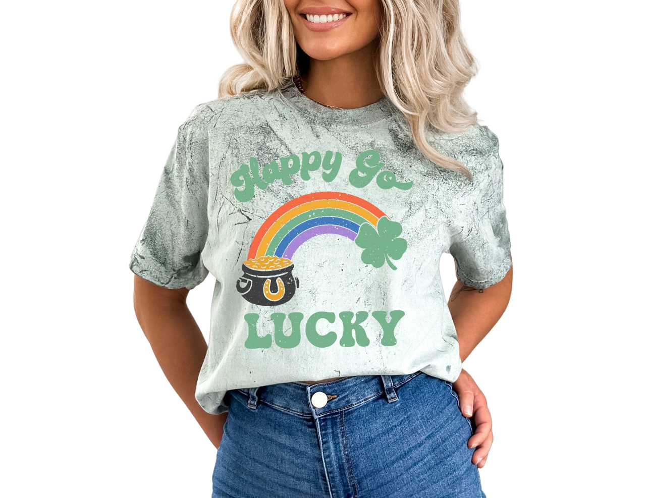 Retro St Patty's Day Tie Dye Vintage Washed Shirt, Happy Go Lucky Shirt, Vintage St Patricks Day