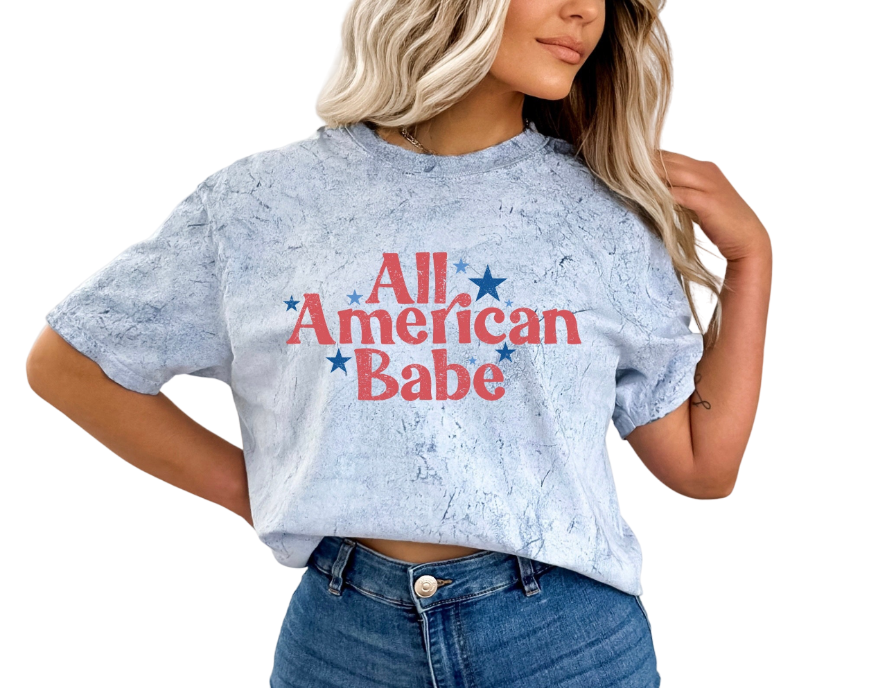 Retro USA Tie Dye Vintage Washed shirt, All American Babe,Retro fourth shirt, Womens 4th of July