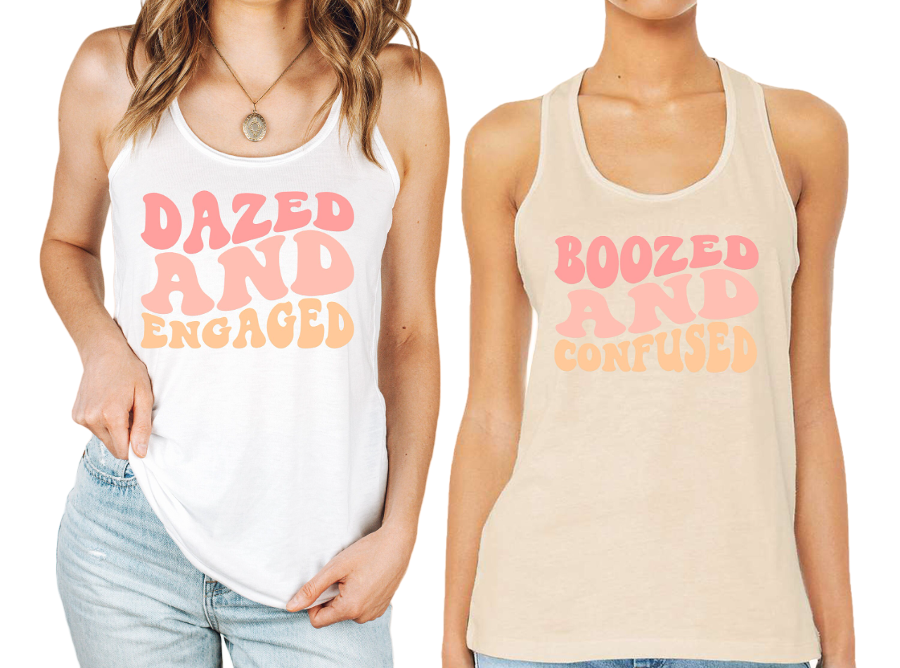 Bachelorette Party Tank Tops, Dazed and Engaged, Boozed and Confused, Graphic, Retro Graphic, Gifts