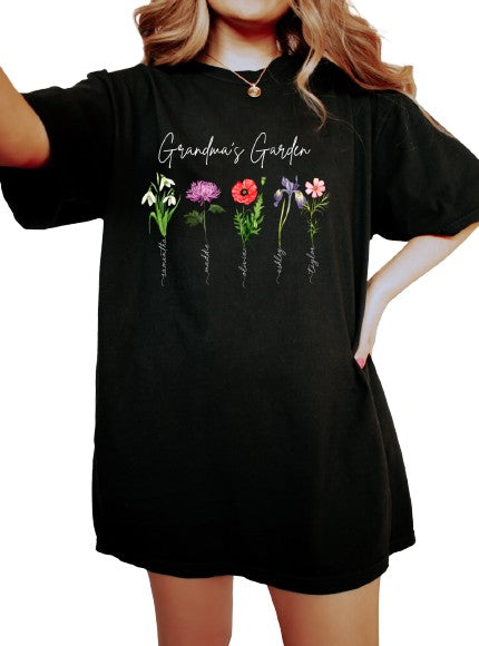 Custom Vintage Washed Tee, Moms Garden Kids Birth Flowers Shirt, Girl Mom, Mom Shirt, Birth Flowers,