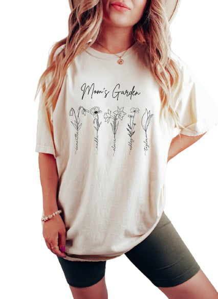 Custom Vintage Washed Tee, Moms Garden Kids Birth Flowers Shirt, Girl Mom, Mom Shirt, Birth Flowers,