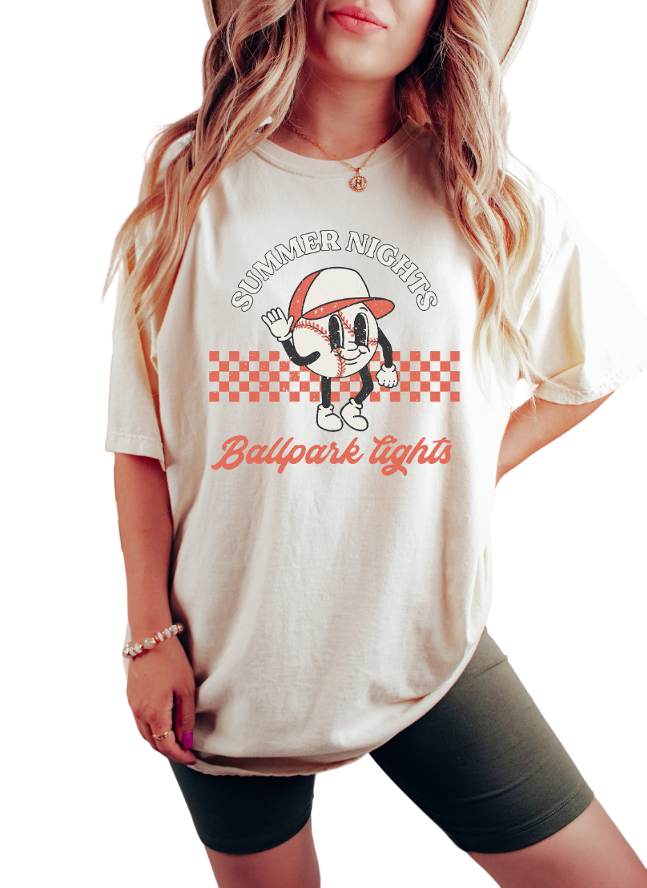 Vintage Washed Tee, Summer Nights Ballpark Lights, Sports Shirt, Baseball Biggest Fan, Parents of