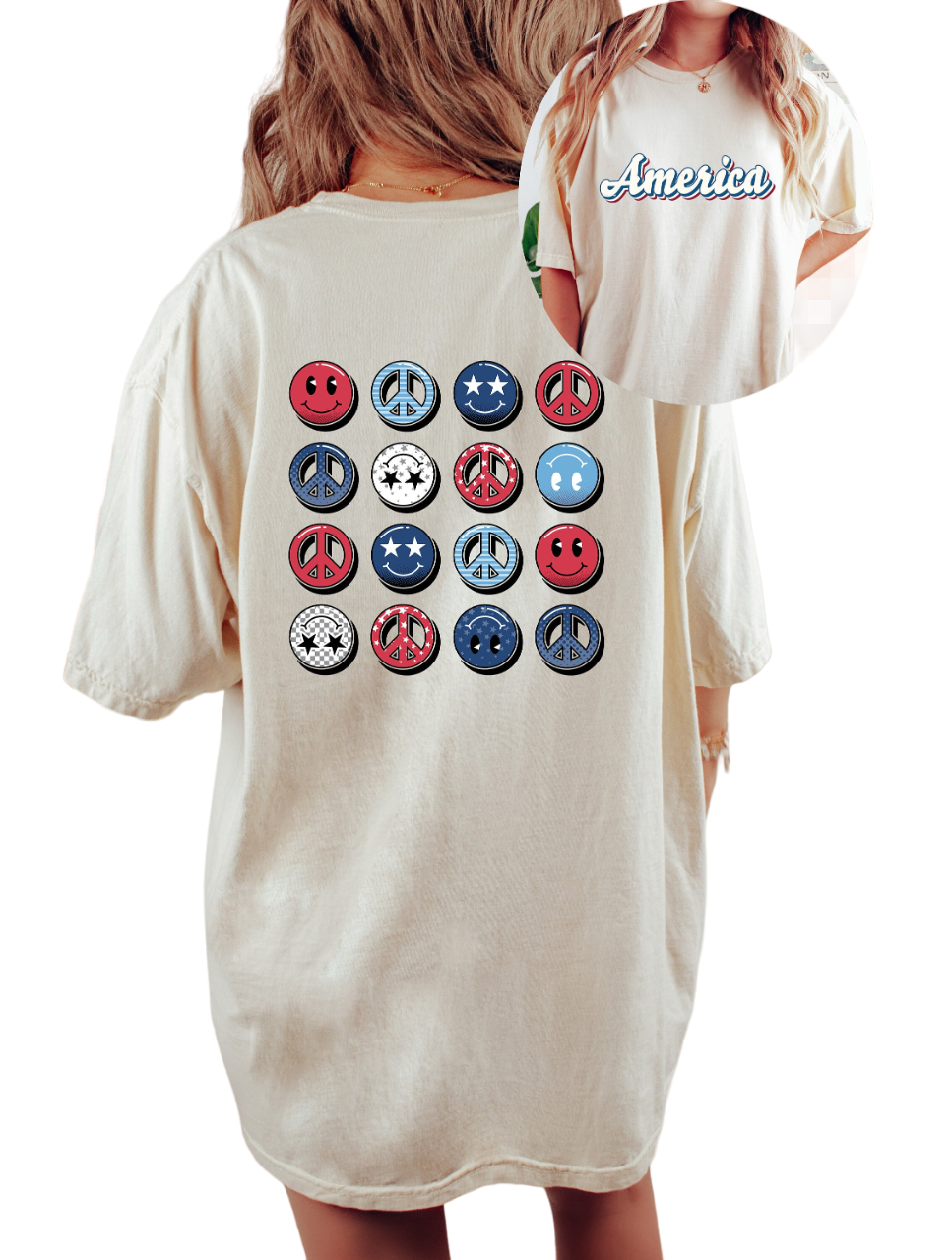 Retro USA Smiley Vintage Washed shirt, 4th of July tee, Retro America shirt Womens 4th of July