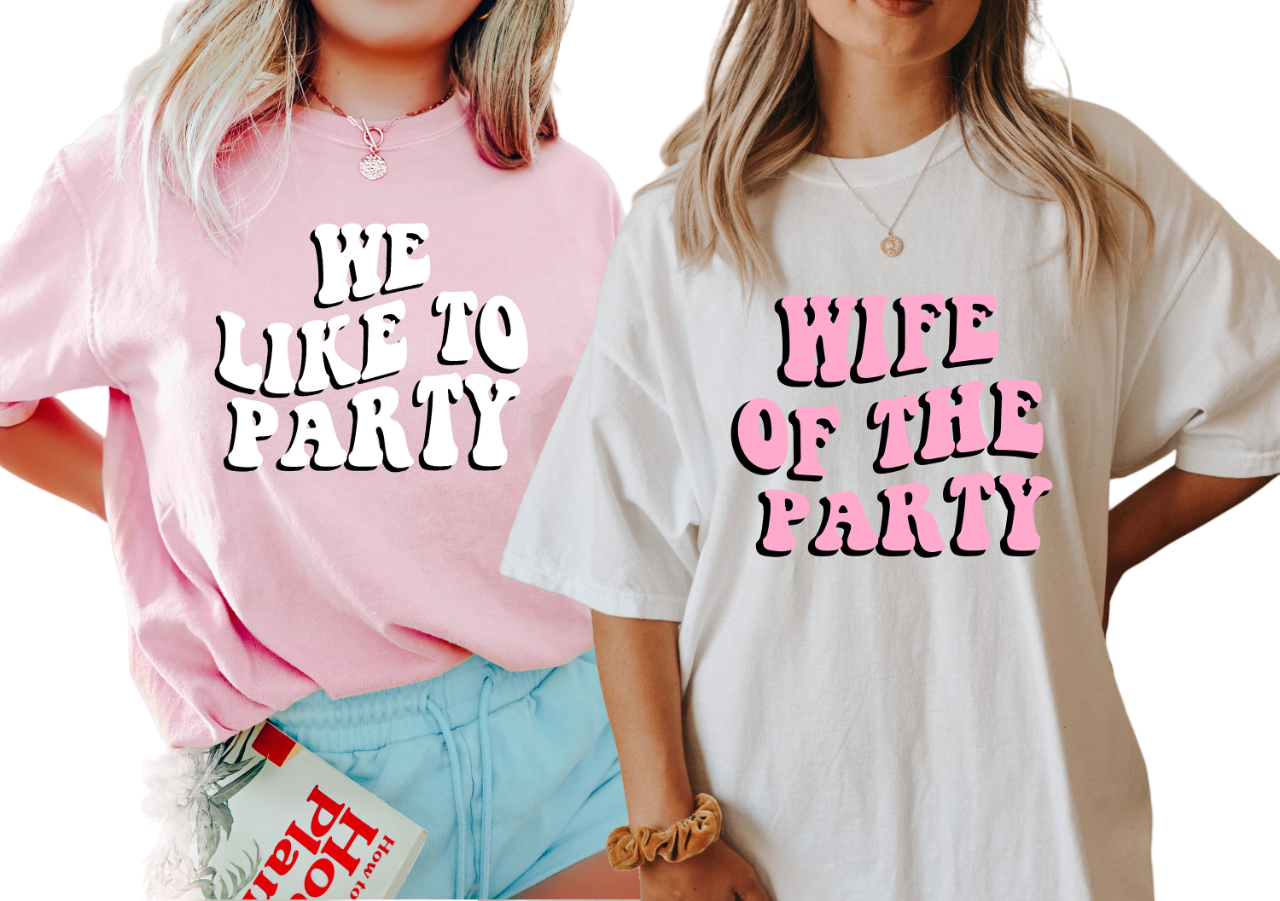 Vintage Washed Tee, Bachelorette Pink Party Shirts, Wife Of The Party, We Like To Party T-Shirt,