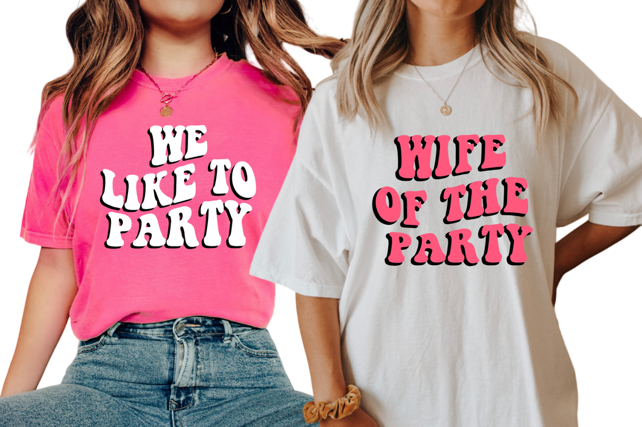 Vintage Washed Tee, Bachelorette Pink Party Shirts, Wife Of The Party, We Like To Party T-Shirt,