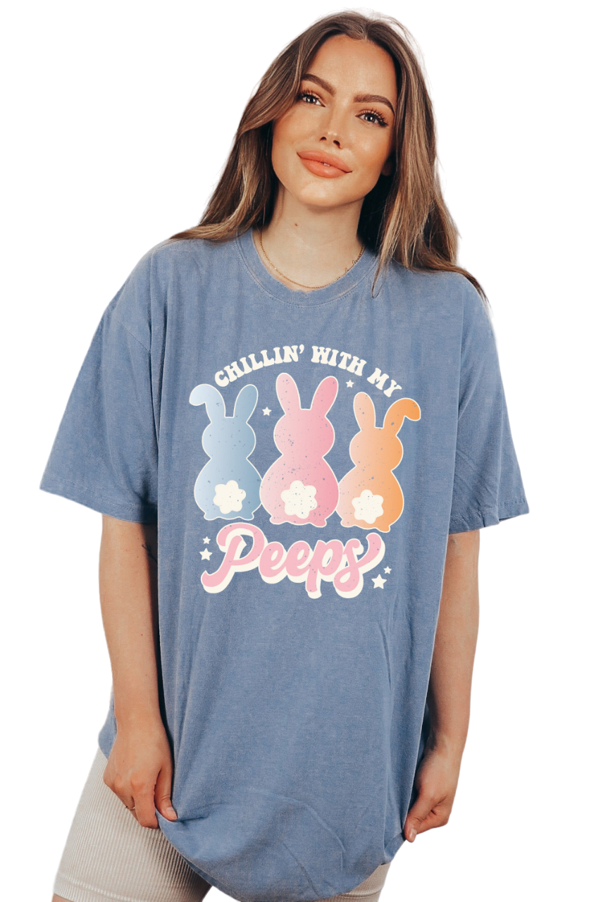 Chillin' With My Peeps Vintage Washed Shirt, Hunting Crew Shirt, Hunting Truck Easter Shirt, Happy