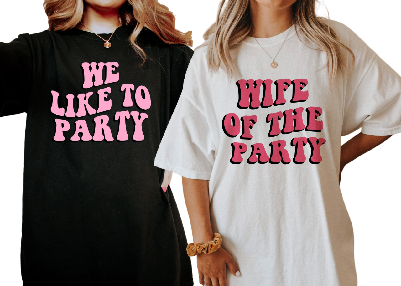 Vintage Washed Tee, Bachelorette Pink Party Shirts, Wife Of The Party, We Like To Party T-Shirt,