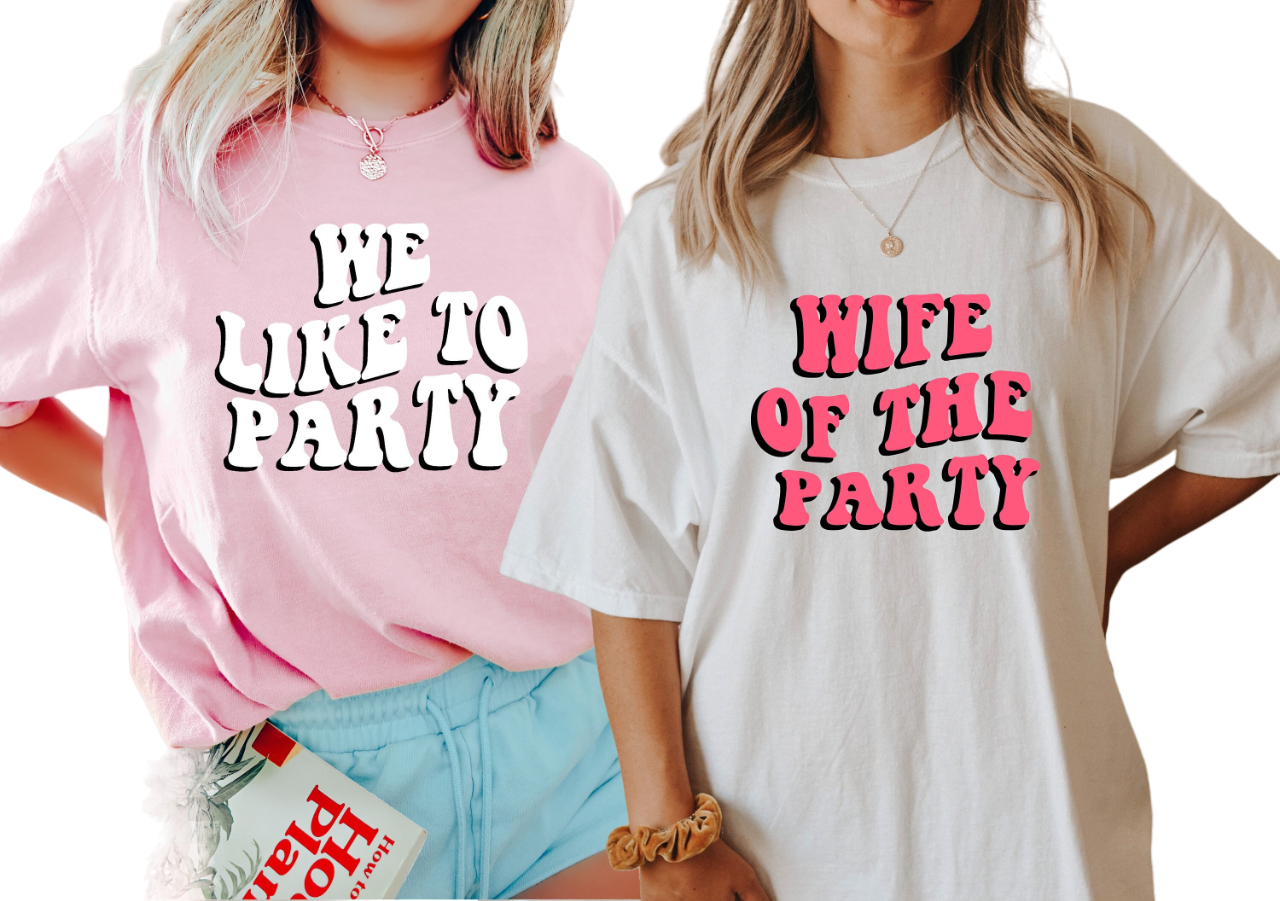 Vintage Washed Tee, Bachelorette Pink Party Shirts, Wife Of The Party, We Like To Party T-Shirt,