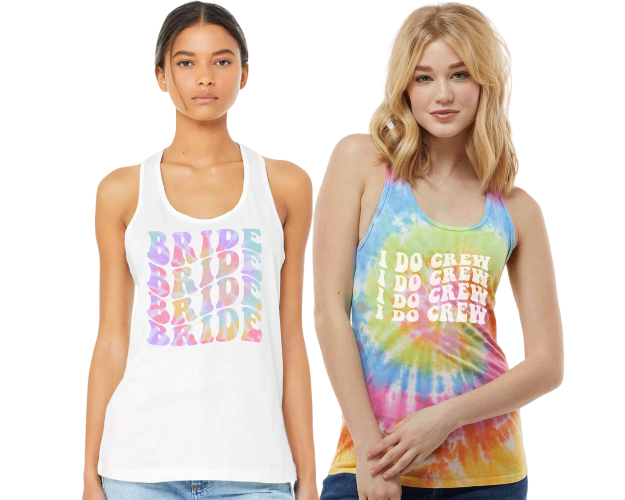 Bachelorette Party Tie Dye Tank Tops, Bride, I Do Crew, Retro Graphic, Gifts for Her, Bridal Party