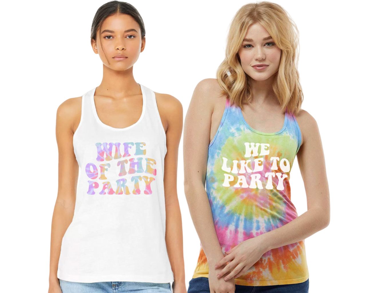 Bachelorette Party Tie Dye Tank Tops, Wife Of The Party,We Are The Party,Retro Bridal Party Tank,