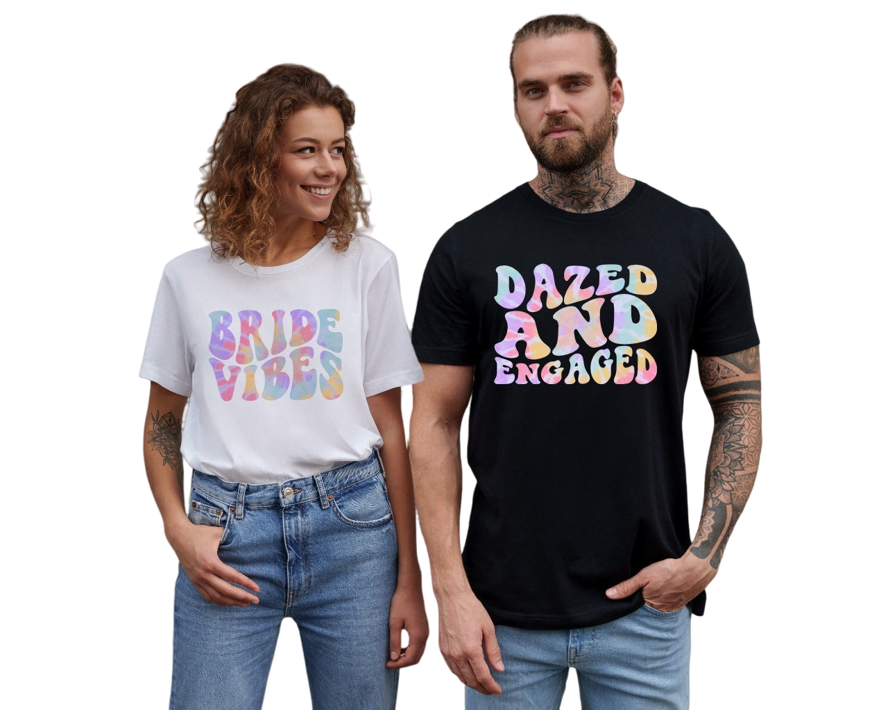 Dazed And Engaged Tie Dye, Bride Vibes, Retro Shirts, Bachelorette Party Shirts, Newly Weds Tee,