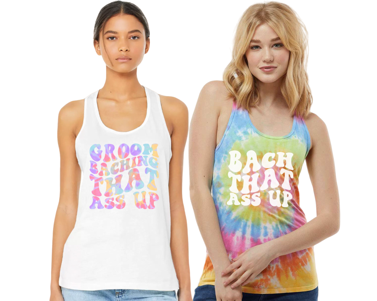 Bachelorette Party Tie Dye Tank Tops, Dazed and Engaged, Groom Baching That Ass Up Graphic, Retro