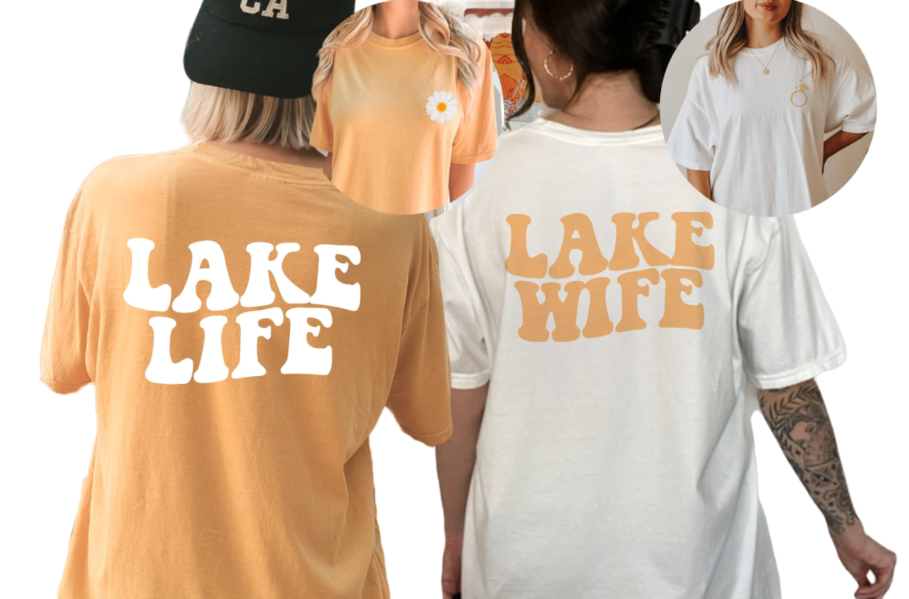 Vintage Washed Tee, Lake Life Lake Wife Wavy, Retro Batch Shirts, Bachelorette Party Shirts, Lake