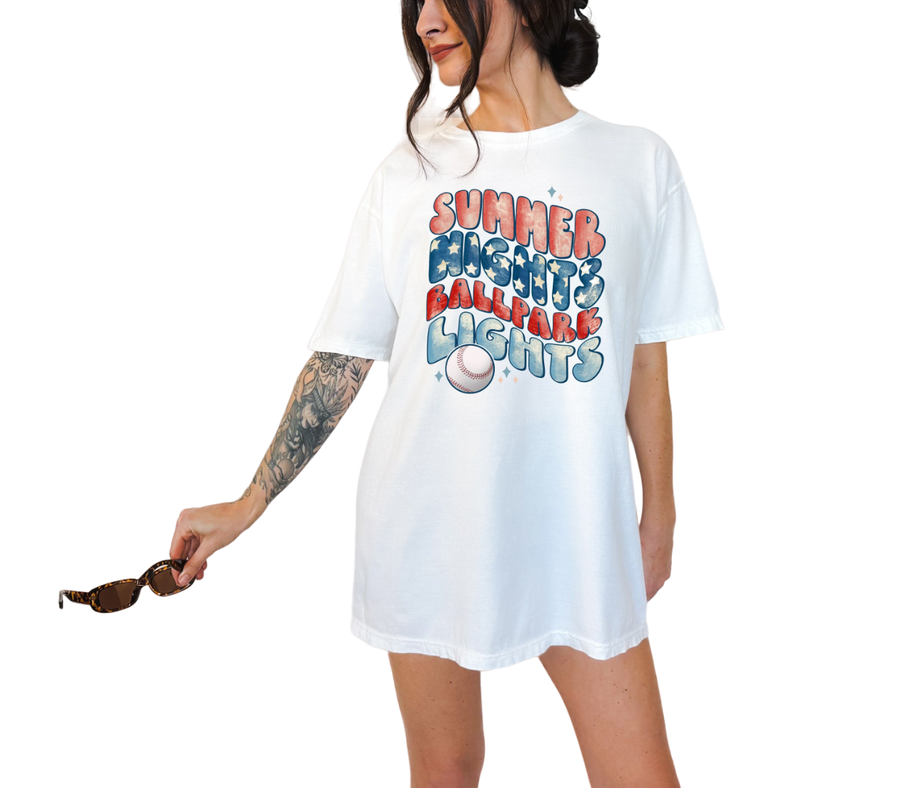Vintage Washed Tee, Ball Park Lights, Summer, Sports Shirt, Baseball Biggest Fan, Parents of