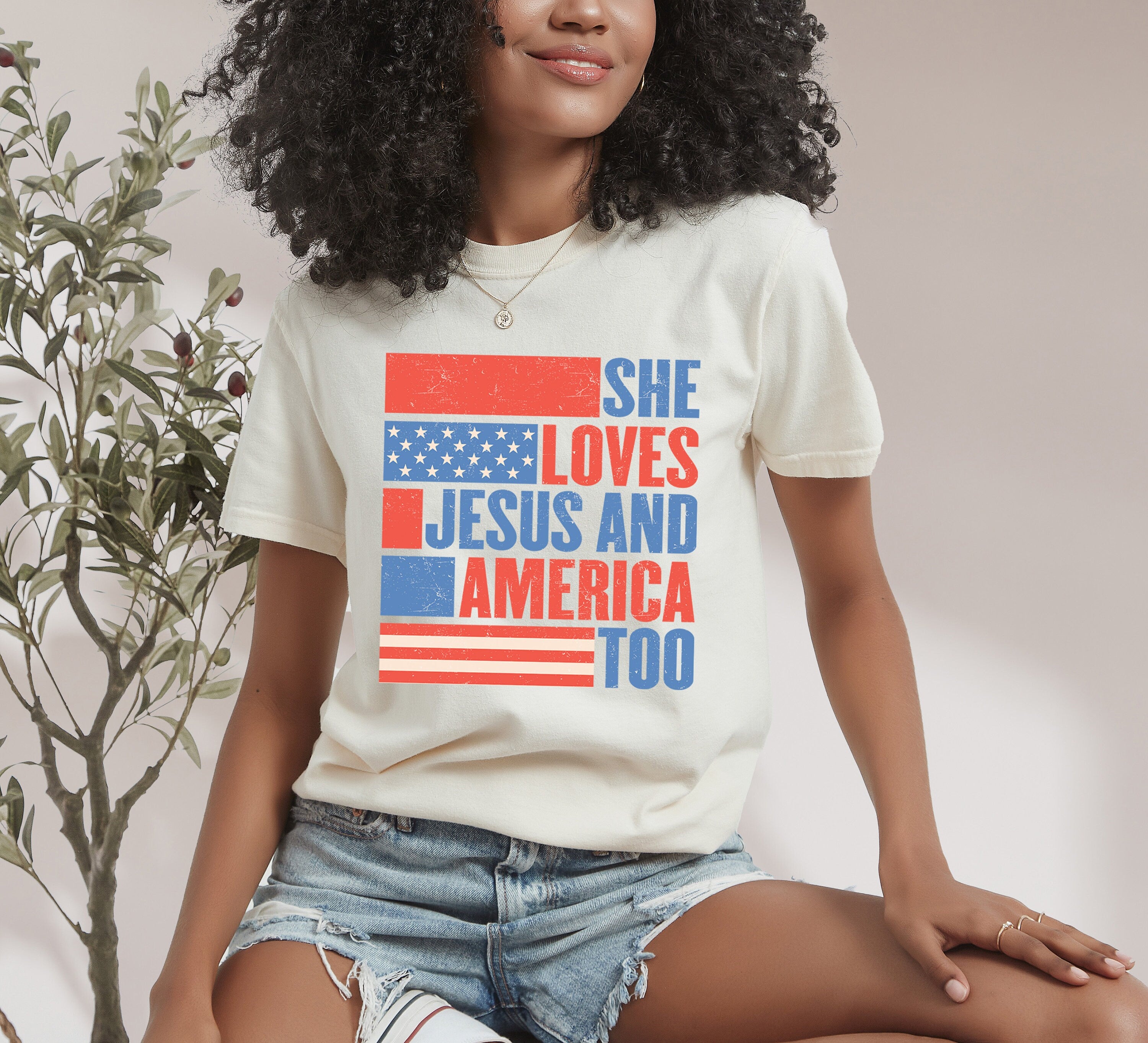 Retro USA Comfort Colors shirt, 4th of July T, She Loves Jesus,And America, Womens 4th of July shirt, America Patriotic Shirt, Independence