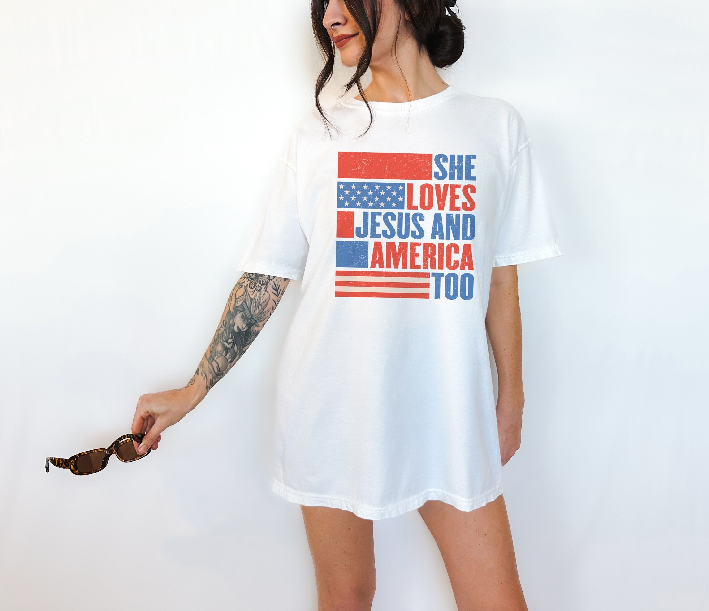 Retro USA Comfort Colors shirt, 4th of July T, She Loves Jesus,And America, Womens 4th of July shirt, America Patriotic Shirt, Independence