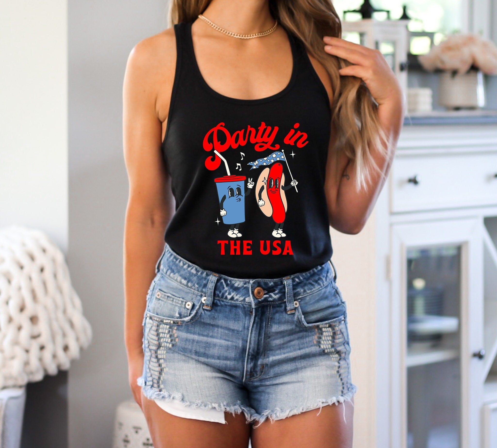 Retro Party in the USA Tank Top, 4th of July Tank, Retro funny fourth Tank, Womens 4th of July Tank, America Patriotic Tee, Independence Day