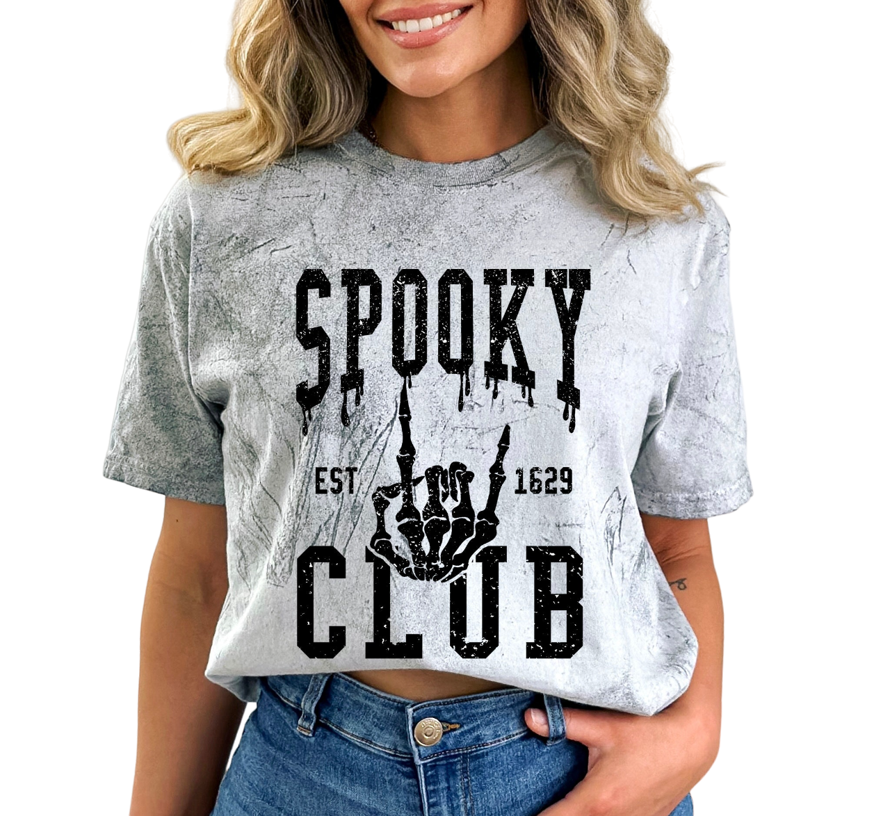 Retro Tie Dye Halloween Vintage Washed Shirt, Spooky Club, Vintage Grunge Halloween,Halloween T