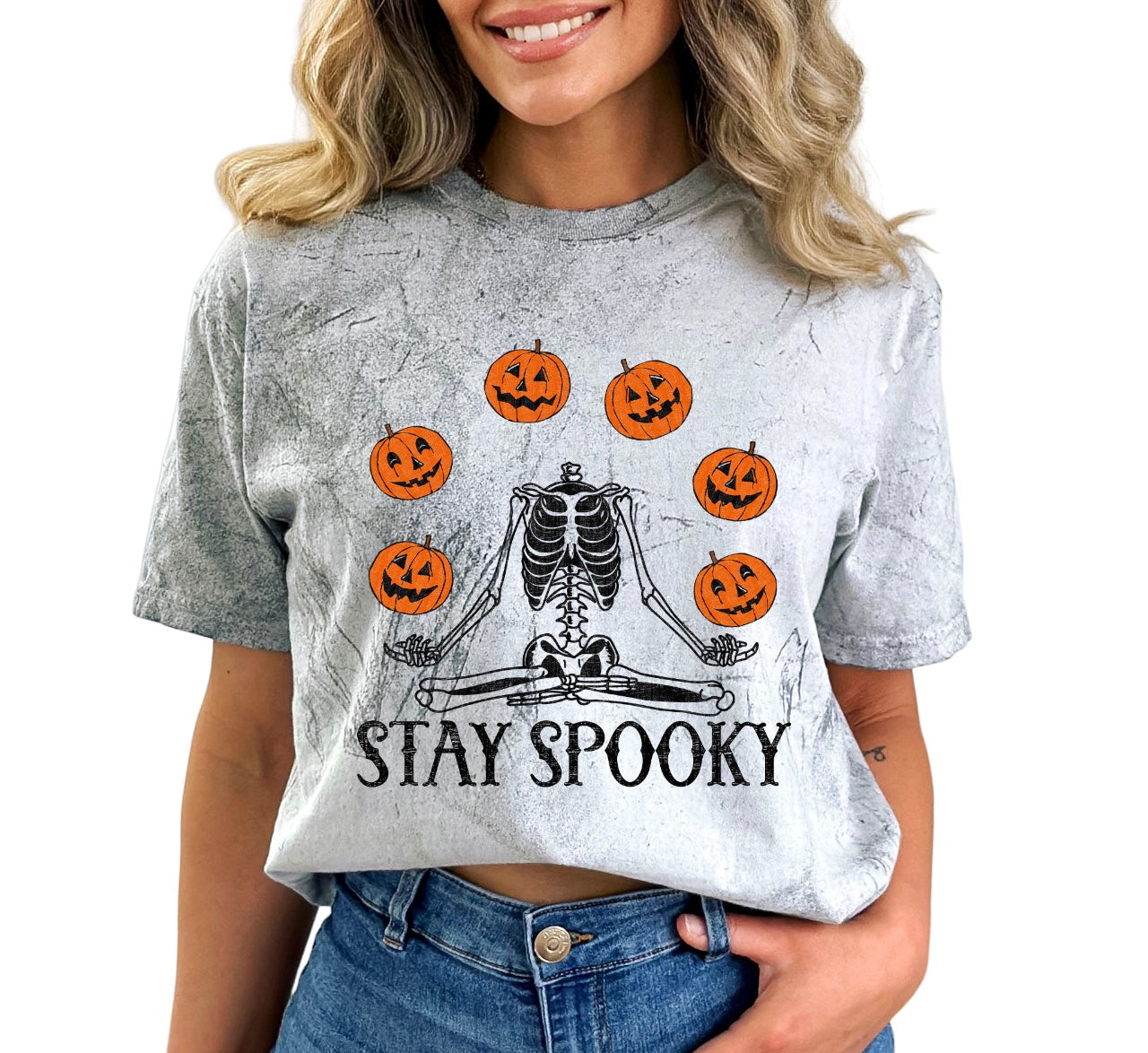 Retro Tie Dye Halloween Vintage Washed Shirt, Stay Spooky, Spooky Club, Vintage Grunge