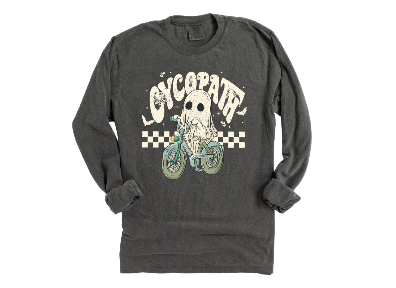 Long Sleeve Retro Halloween Vintage Washed shirt, Cycopath, Vintage Ghost Halloween Shirt, Creep It