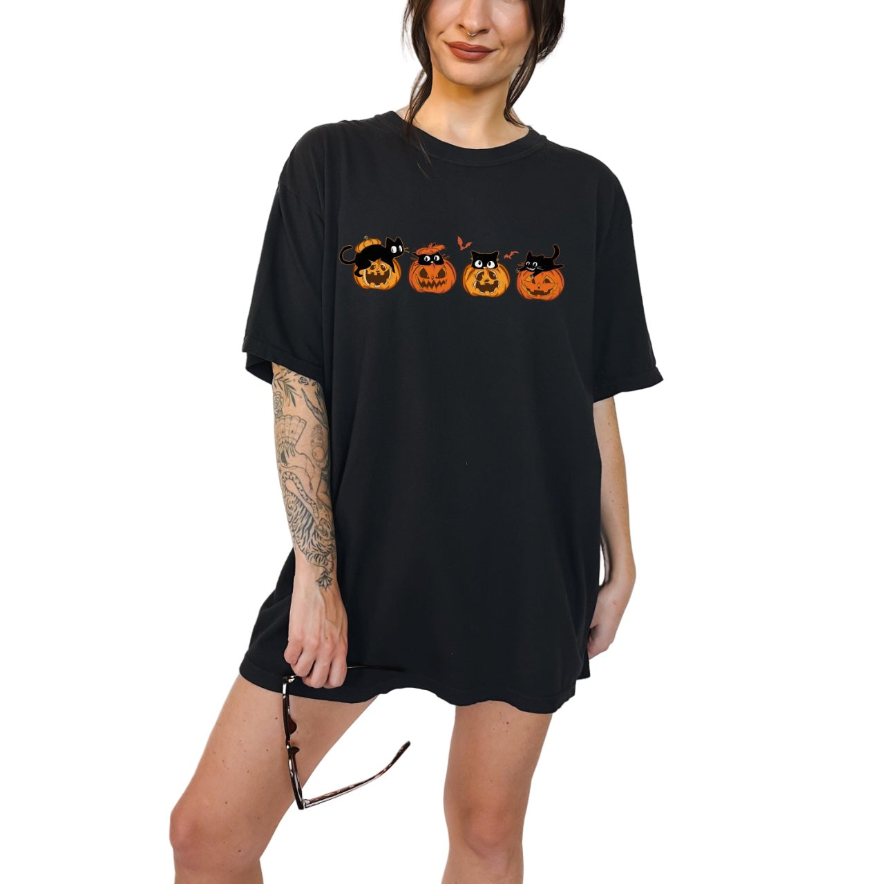 Retro Halloween Vintage Washed shirt, Halloween Cat Shirt, Vintage Pumpkin Halloween Shirt, Cat