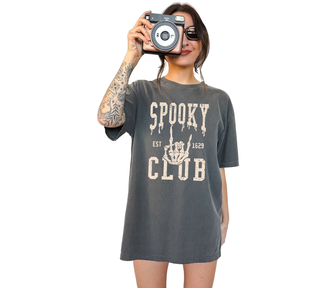 Retro Halloween Vintage Washed shirt,Spooky Babes Club ,Vintage Skeleton Halloween Shirt,Autumn