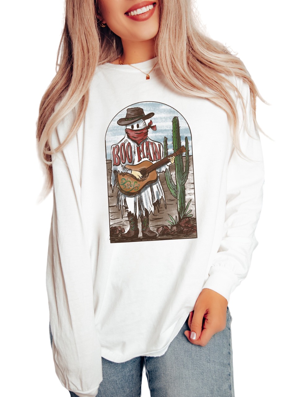 Long Sleeve Retro Halloween Vintage Washed Shirt, Vintage Western Halloween Shirt, Ghost Shirt,