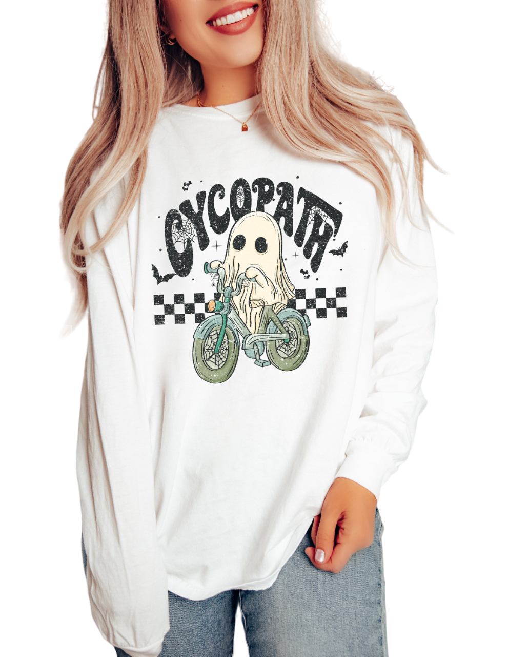 Long Sleeve Retro Halloween Vintage Washed Shirt, Vintage Cycopath Halloween Shirt, Ghost Shirt,