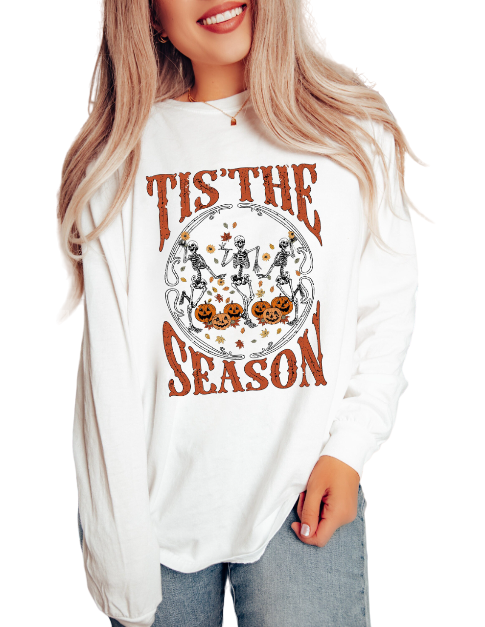 Long Sleeve Retro Halloween Vintage Washed Shirt, Tis The Season Fall T-Shirt, Vintage Halloween