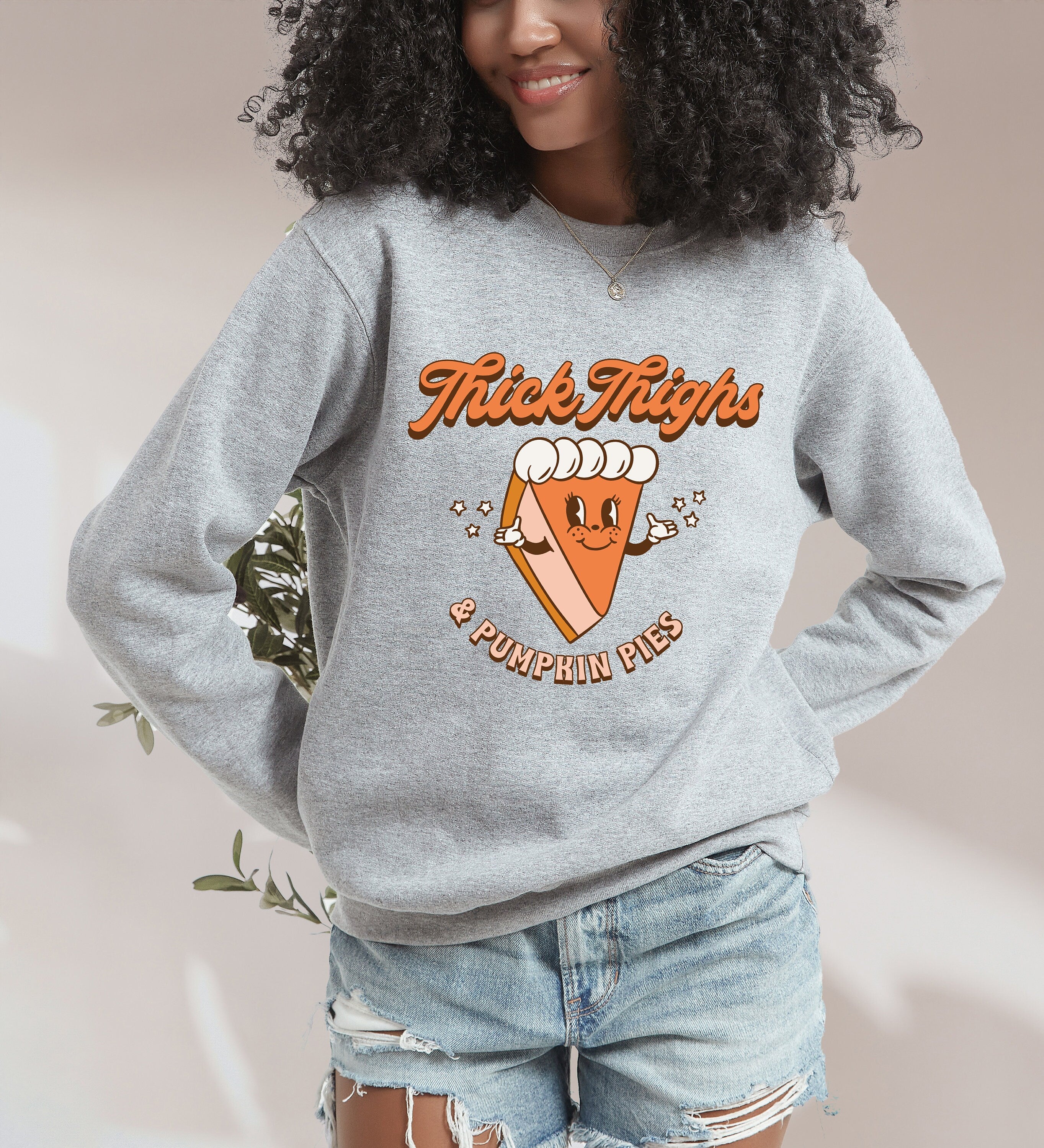 Retro Thick Thighs and Pumpkin Vibes Crewneck, Fall Design, Vintage Halloween Sweater, Fall Sweatshirt ,Autumn Sweater,Retro Sweatshirt