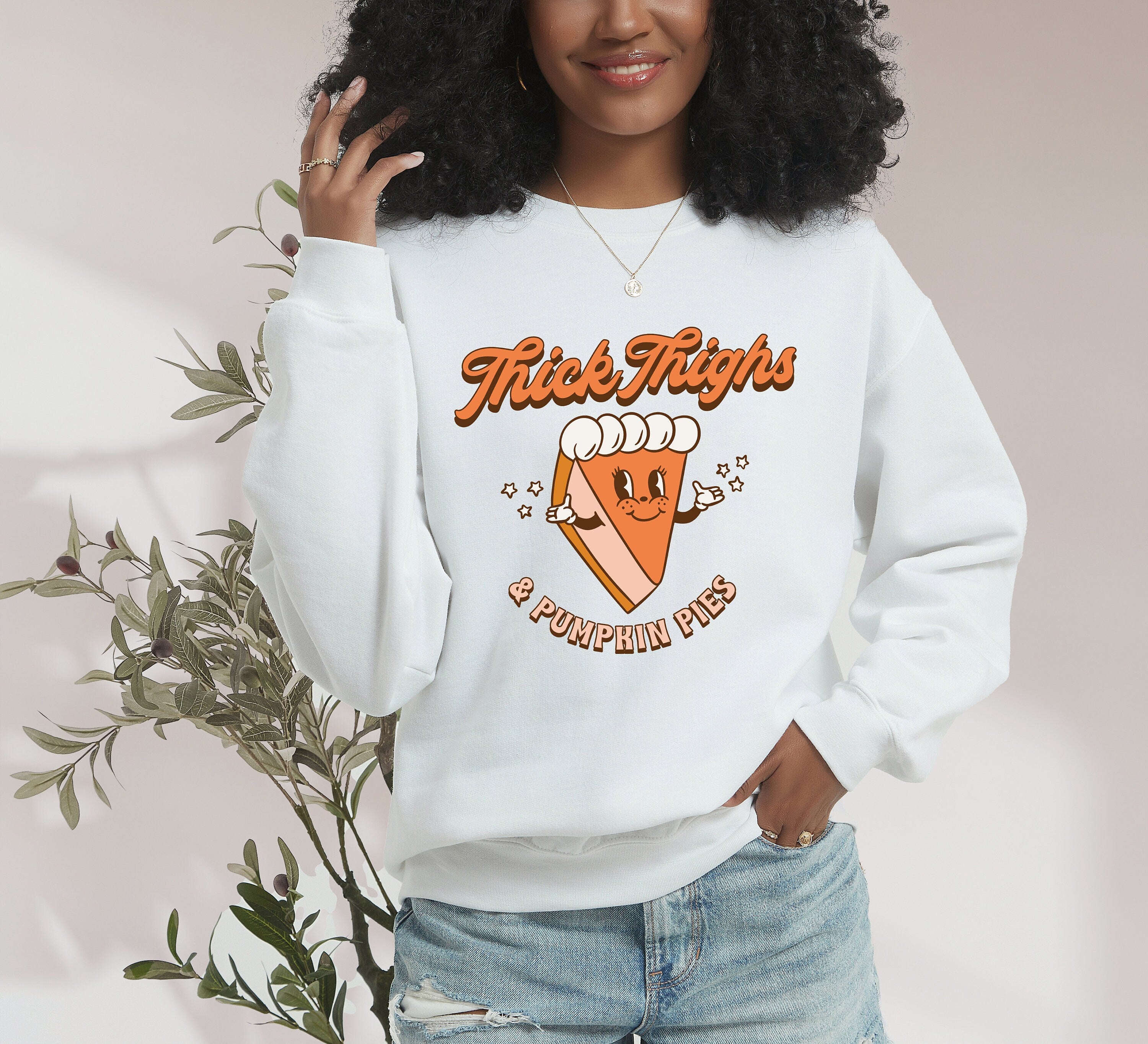 Retro Thick Thighs and Pumpkin Vibes Crewneck, Fall Design, Vintage Halloween Sweater, Fall Sweatshirt ,Autumn Sweater,Retro Sweatshirt