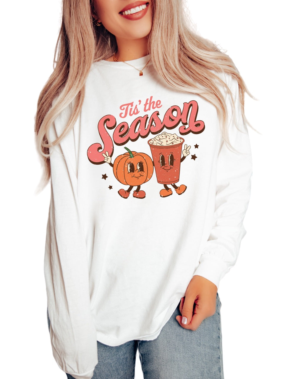 Long Sleeve Retro Fall Vintage Washed Shirt,Tis The Season Shirt, Vintage Thanksgiving Pumpkin