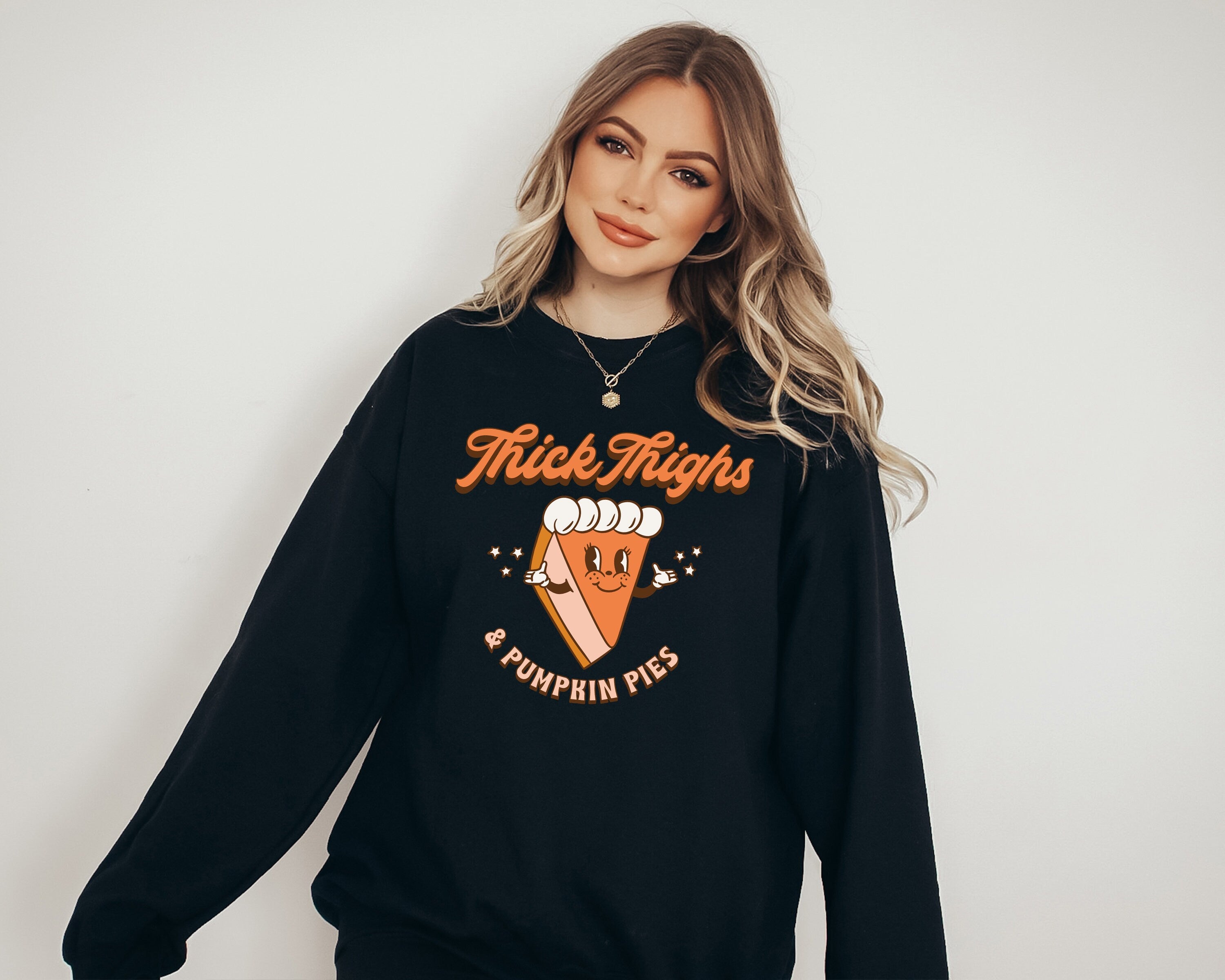 Retro Thick Thighs and Pumpkin Vibes Crewneck, Fall Design, Vintage Halloween Sweater, Fall Sweatshirt ,Autumn Sweater,Retro Sweatshirt