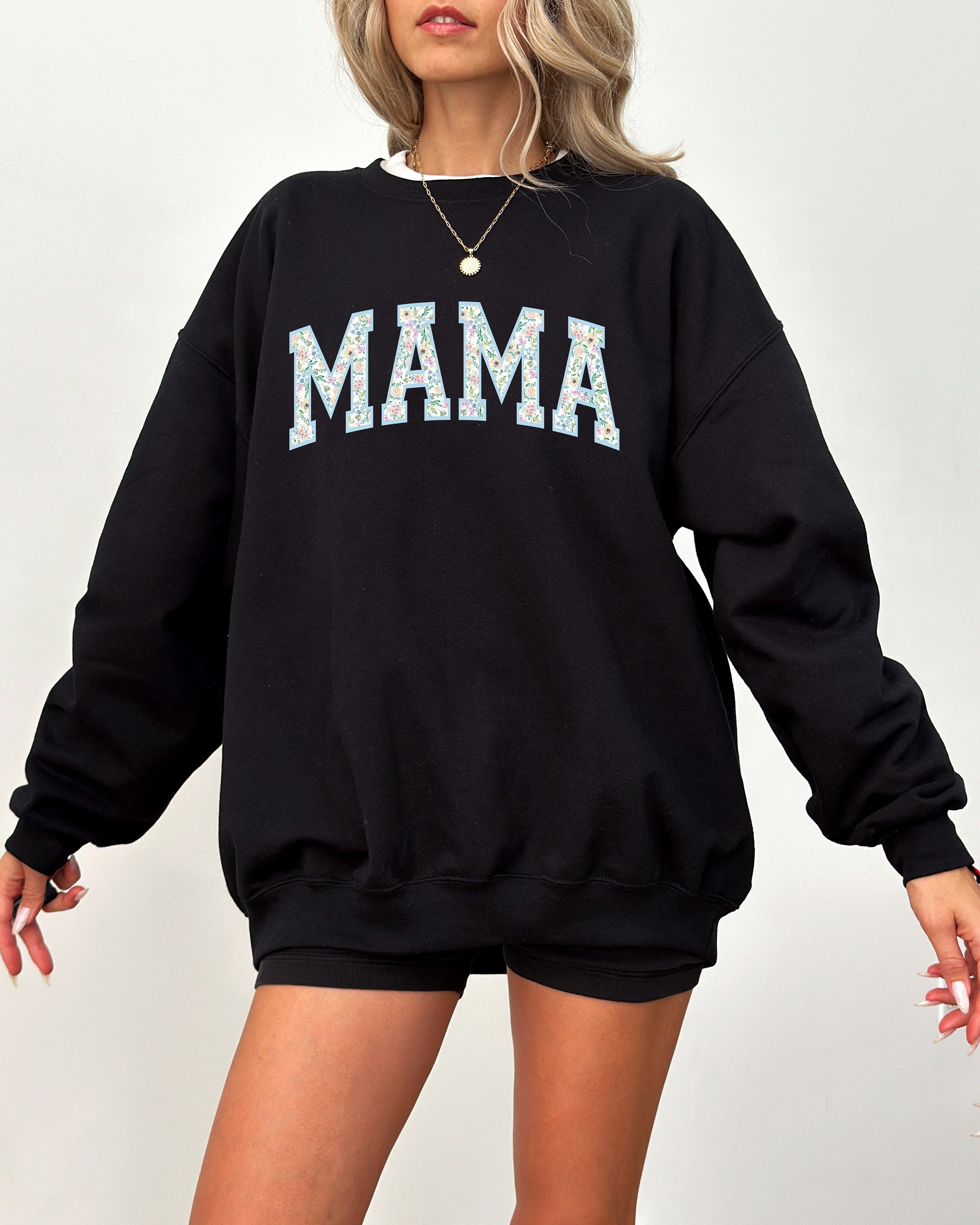 Floral Retro Mama Varsity Sweatshirt, Mother's Day Gift, Mother's Day Sweater, Mama Crewneck, Momma Crew, Vintage Sweater,