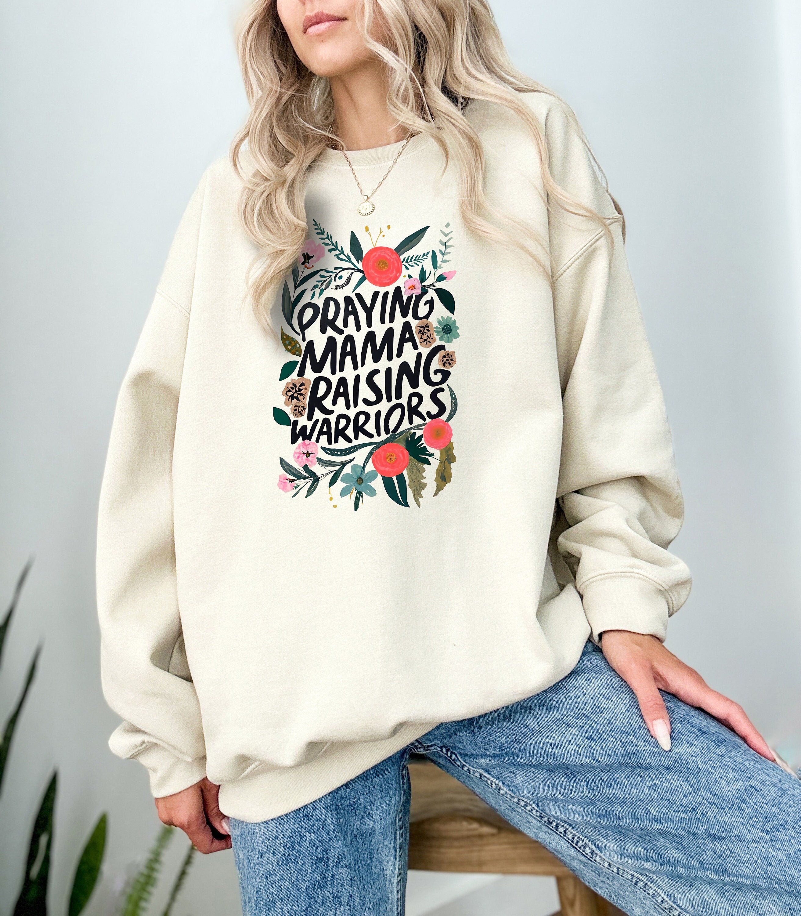 Retro Mama Sweatshirt, Praying Mama Raising Worriors Mother's Day Gift, Mother's Day Sweater, Mama Crewneck Momma Crew, Vintage Sweater,