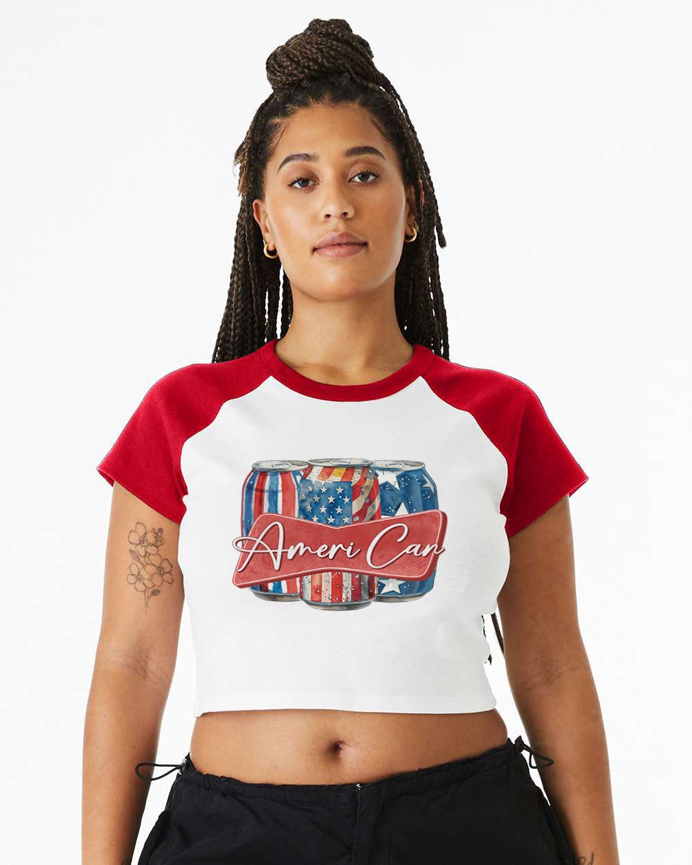 Baby Raglan Crop Top Tee Retro America Stars USA shirt,4th of July tee, Retro funny fourth shirt, Women 4th of July, Ameri Can Drinking Tee