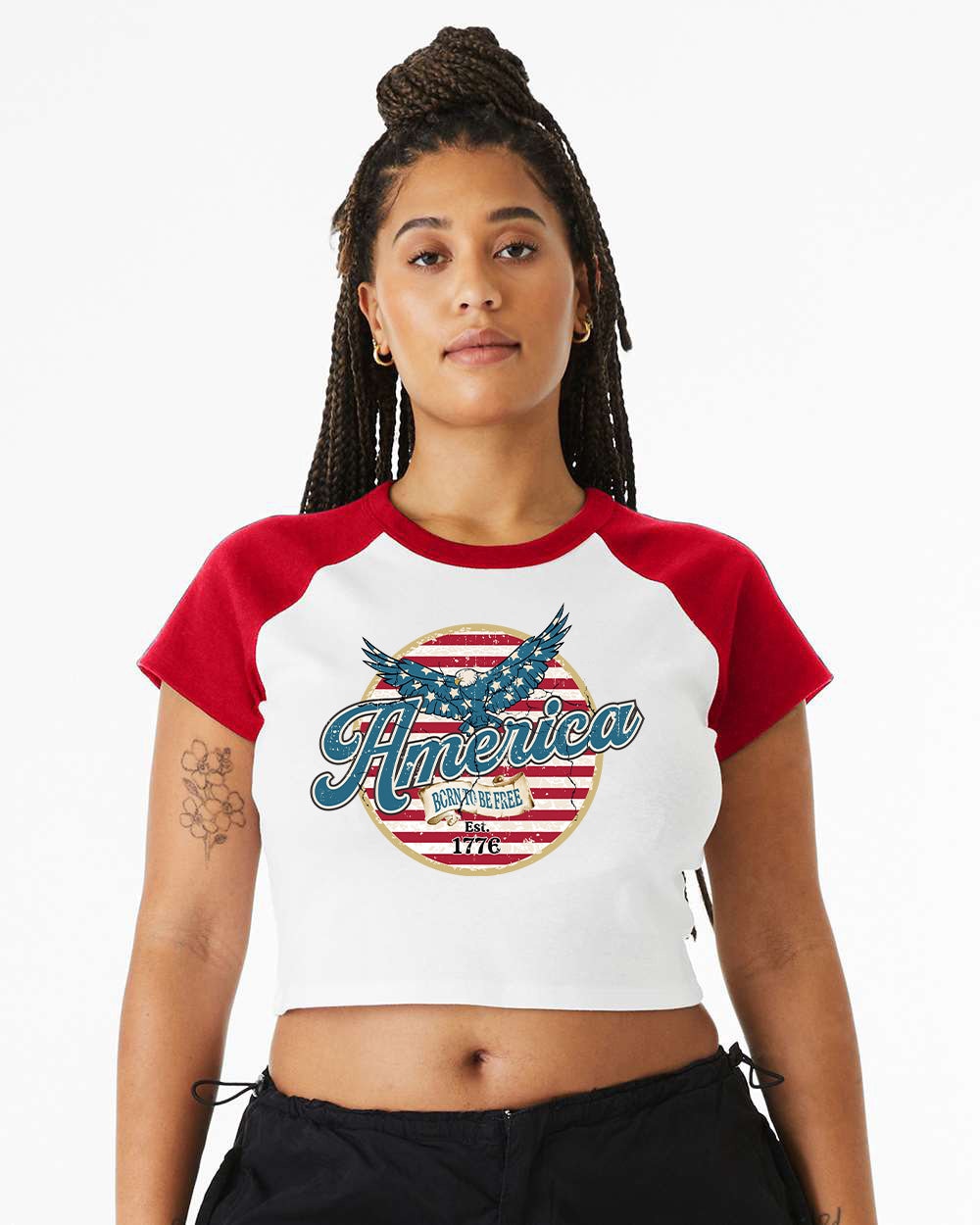 Baby Raglan Crop Top Tee Retro America Stars USA shirt,4th of July tee, Retro funny fourth shirt, Women 4th of July, Ameri Can Drinking Tee