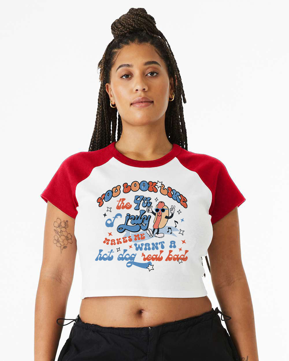 Baby Raglan Crop Top Tee Retro, Want a hot dog, USA shirt,4th of July tee, Retro funny fourth shirt, Women 4th of July, Look Like the 4th