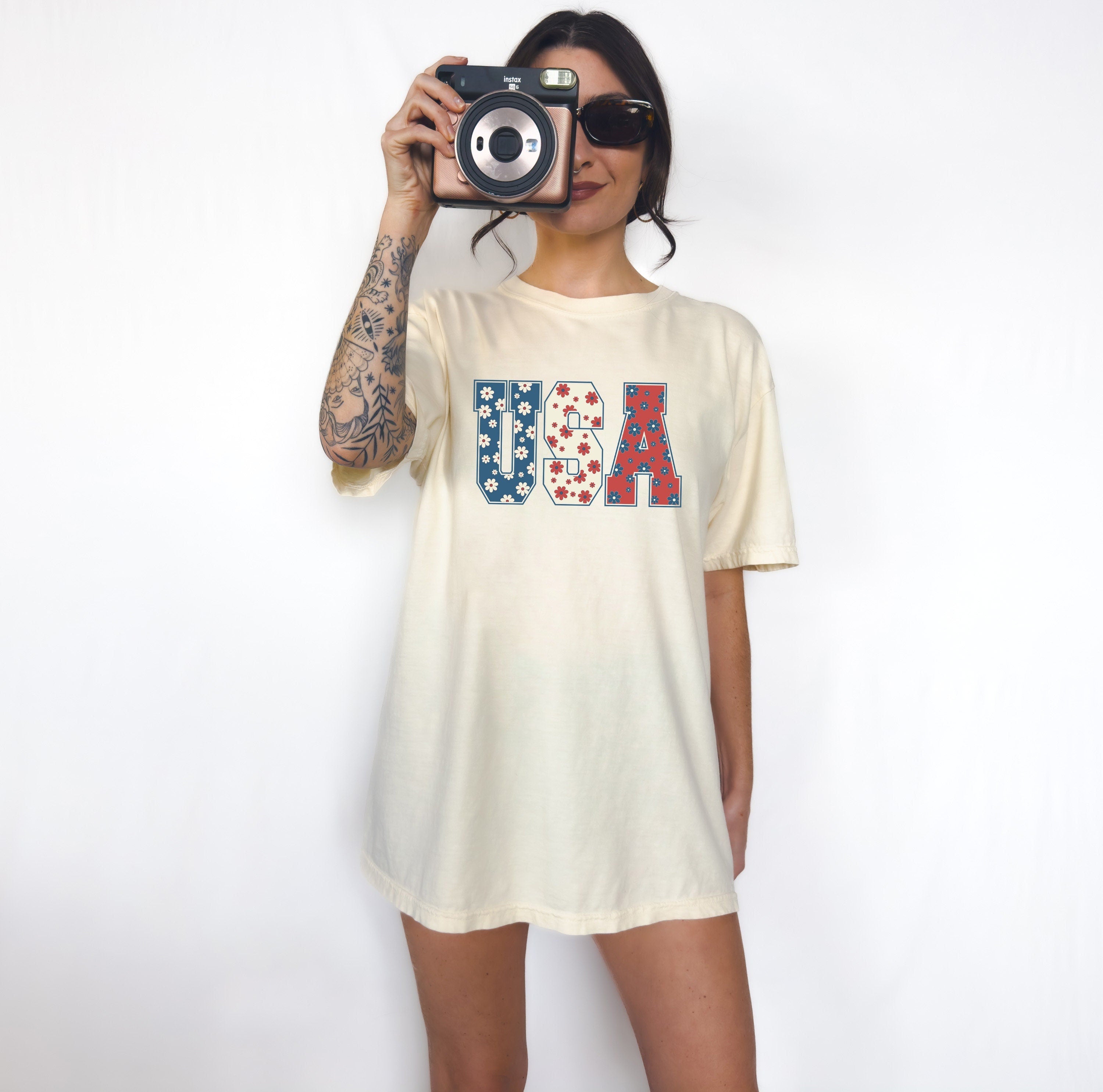 Retro Floral USA Comfort Colors Shirt,4th of July tee, July fourth shirt, Unisex 4th of July Tee, America Patriotic Shirt, Independence Day
