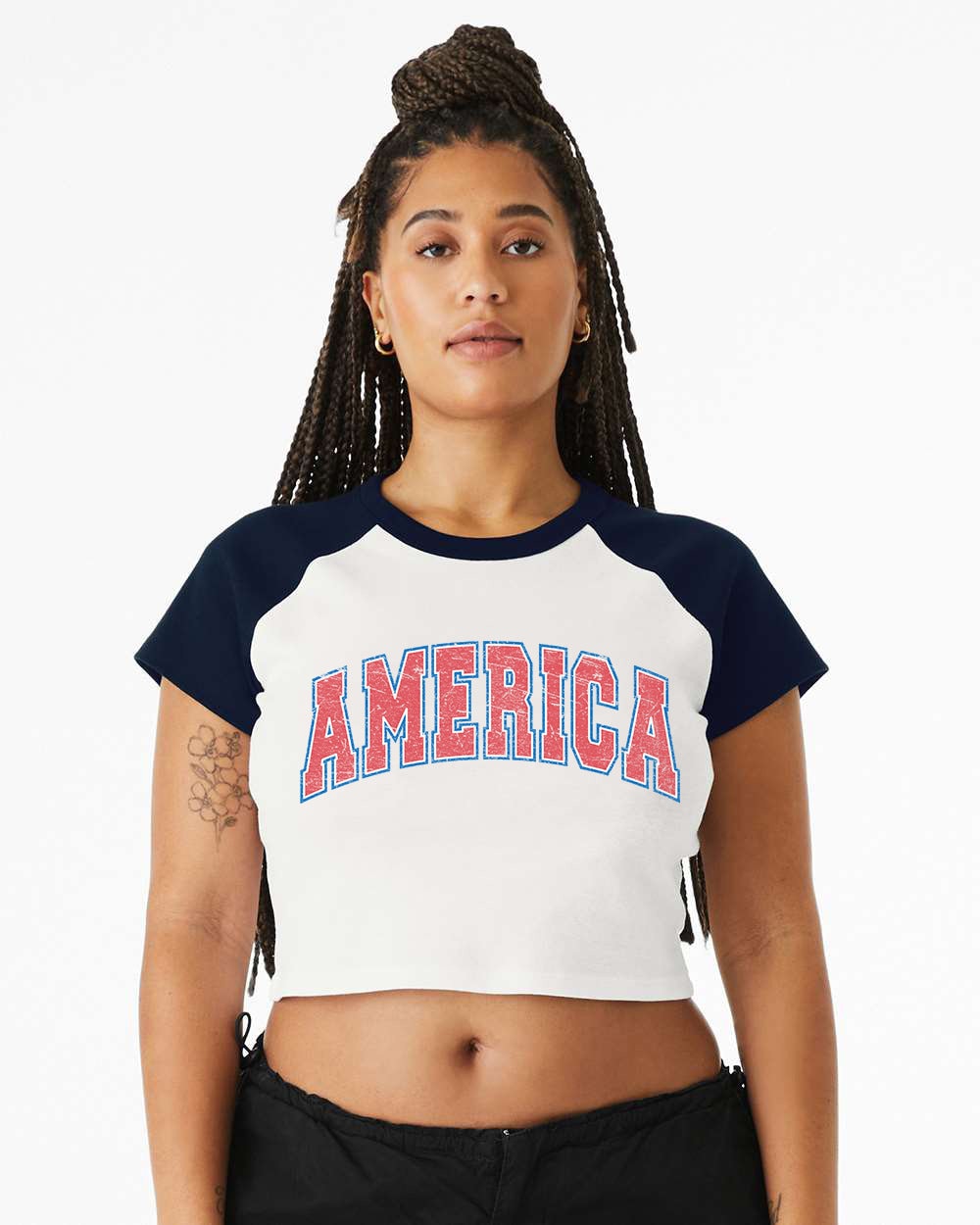 Raglan Crop Top Baby Tee Retro Red White Blue America shirt Fourth of July USA shirt 4th of July tee Women 4th of July Independence Day