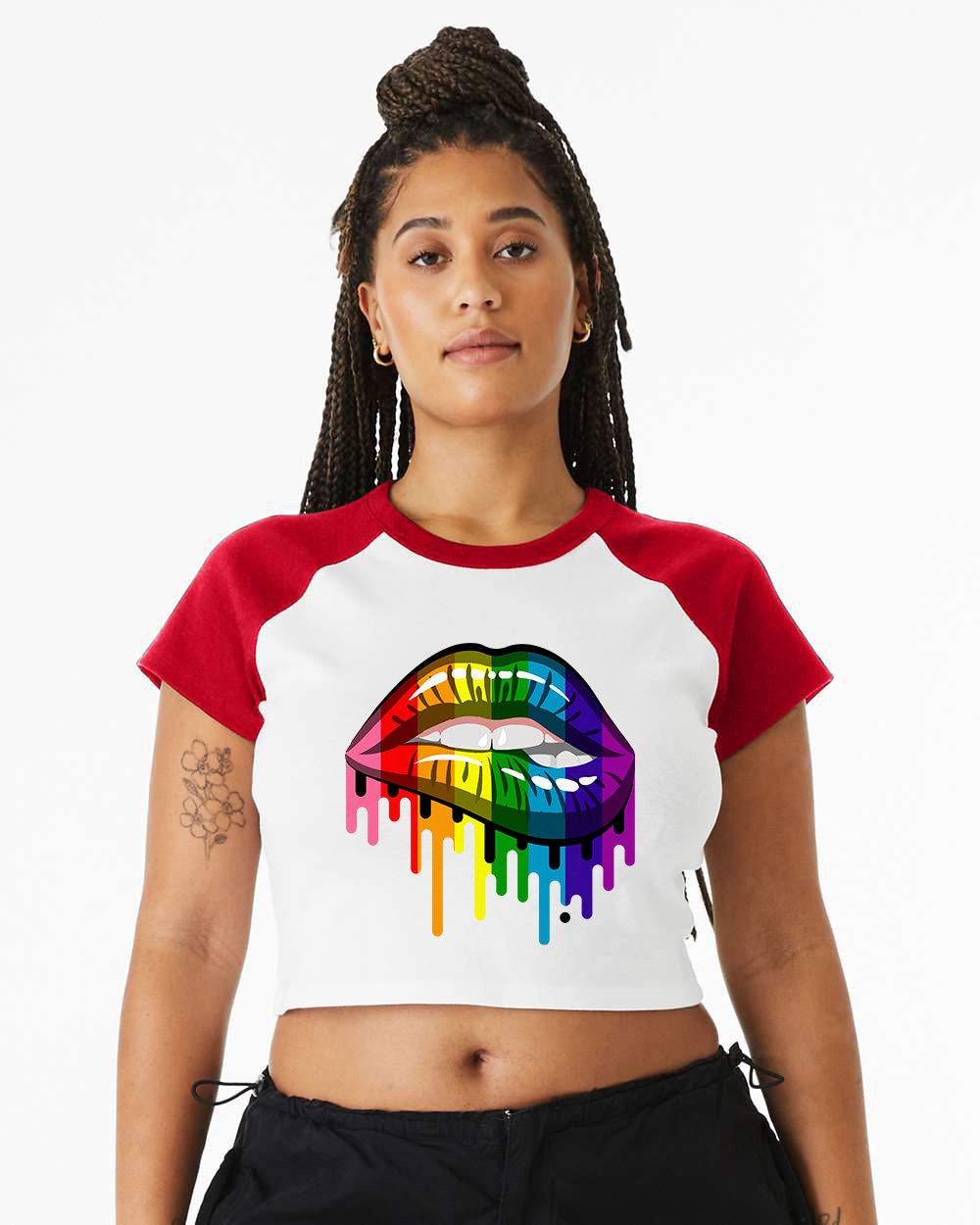 Raglan Rainbow Pride Lips Baby Tee Crop Top Pride Cropped T LGBTQ+ Shirt Pride month, Pride Shirt Equality Shirt, Gay Pride Shirt