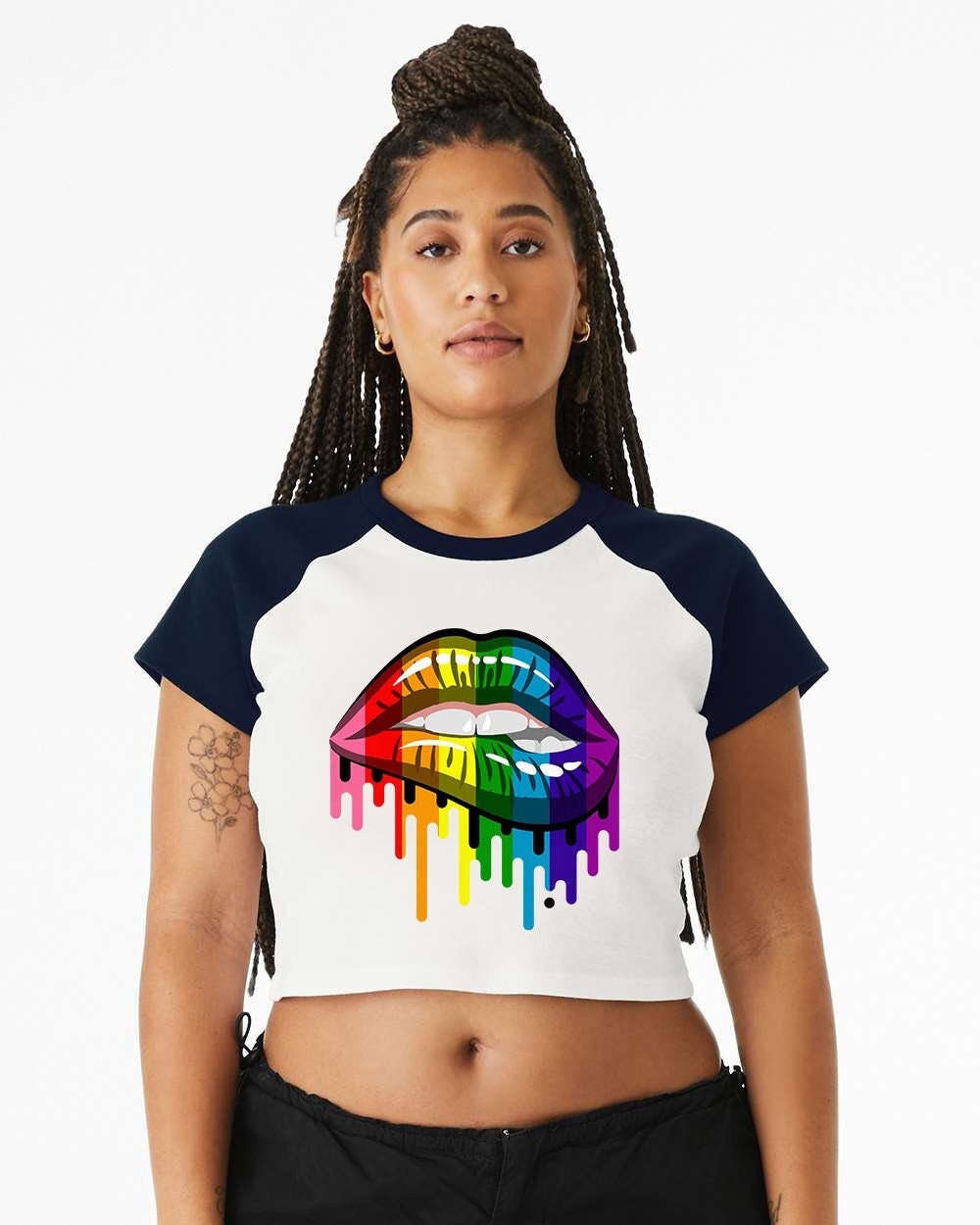 Raglan Rainbow Pride Lips Baby Tee Crop Top Pride Cropped T LGBTQ+ Shirt Pride month, Pride Shirt Equality Shirt, Gay Pride Shirt