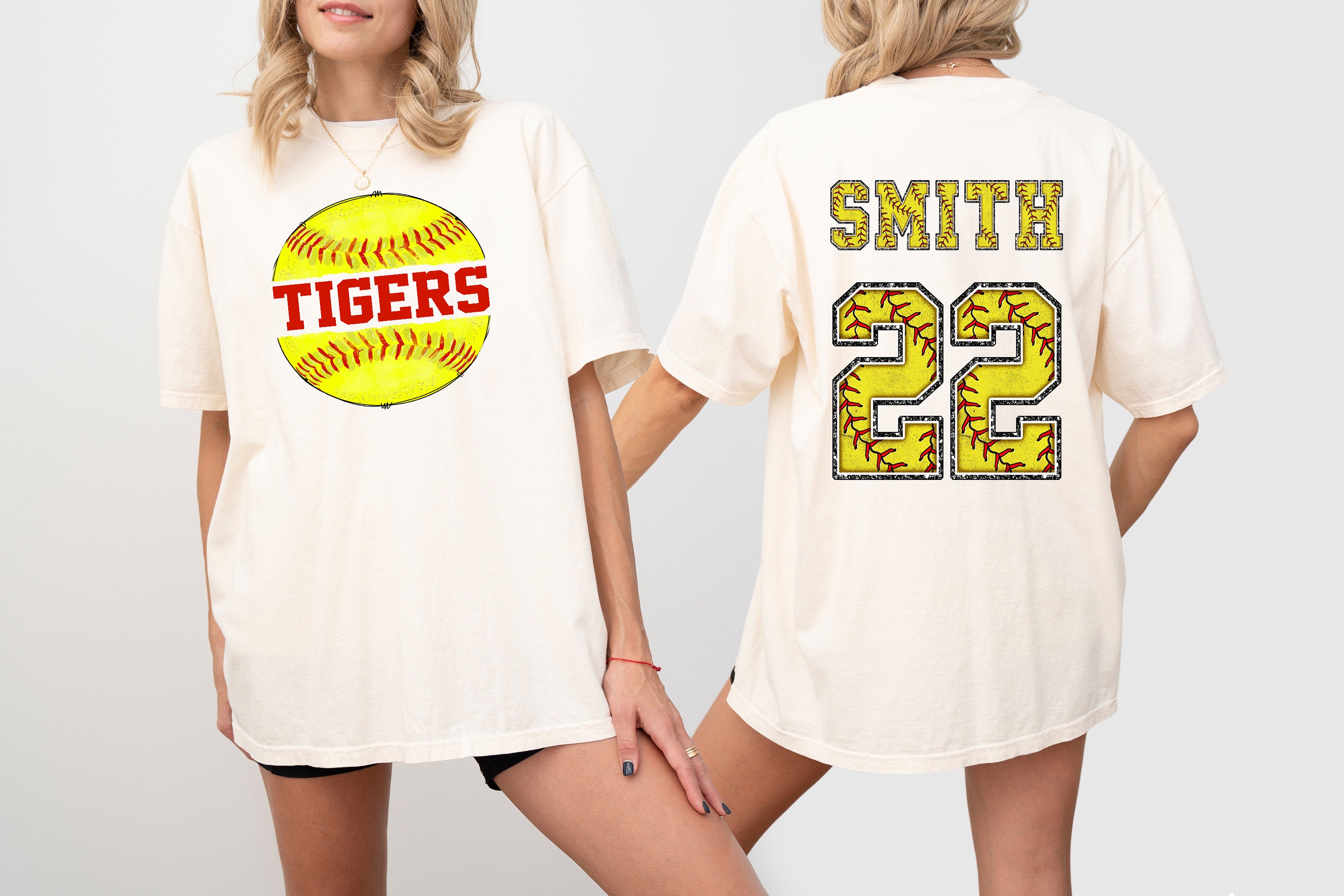 Custom Comfort Colors Tee, Two-sided Softball Tshirt With Custom Number And Name, Sports Shirt, Softball Mom Tee, Personalized Softball Gift