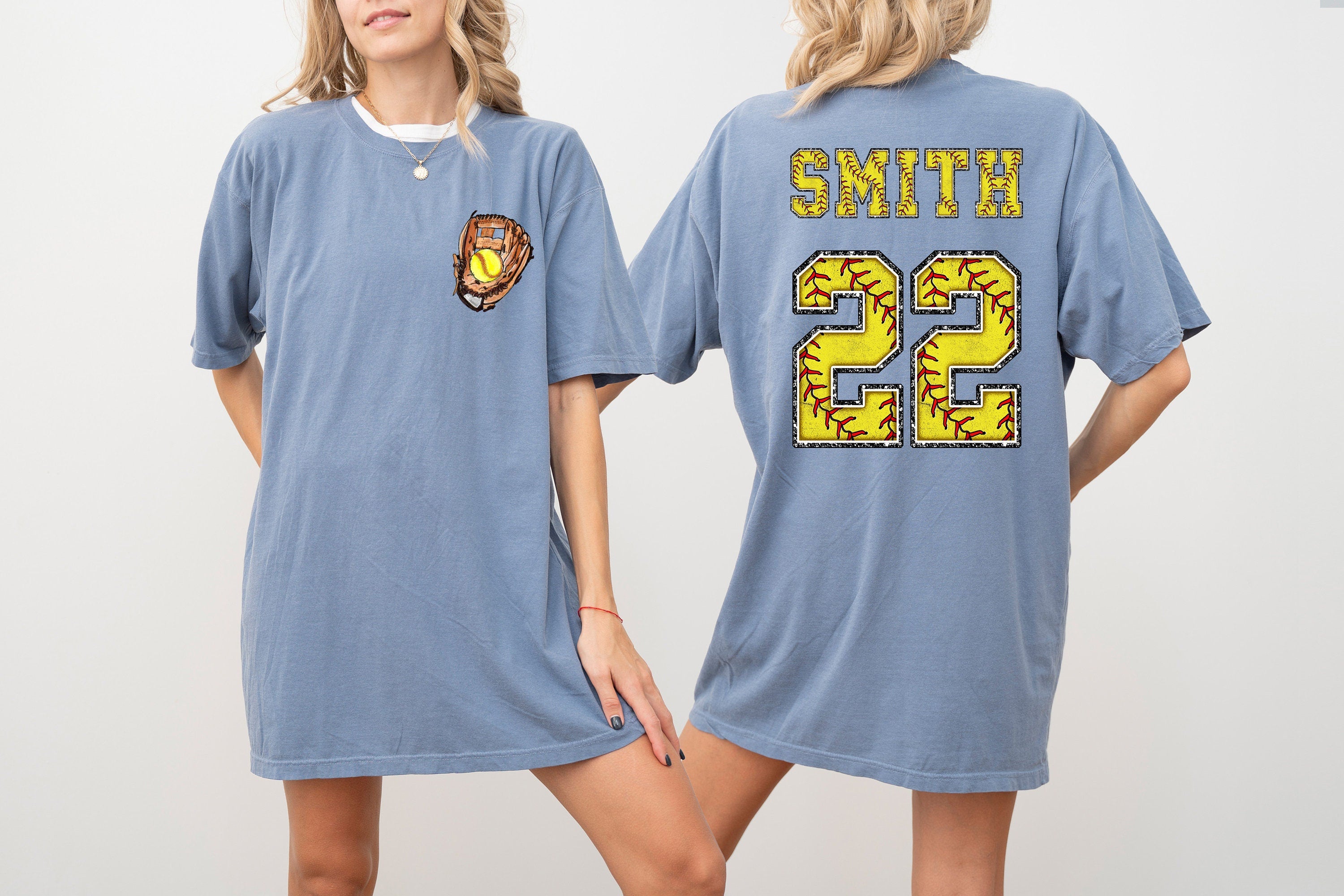 Custom Comfort Colors Tee, Two-sided Softball Tshirt With Custom Number And Name, Sports Shirt, Softball Mom Tee, Personalized Softball Gift